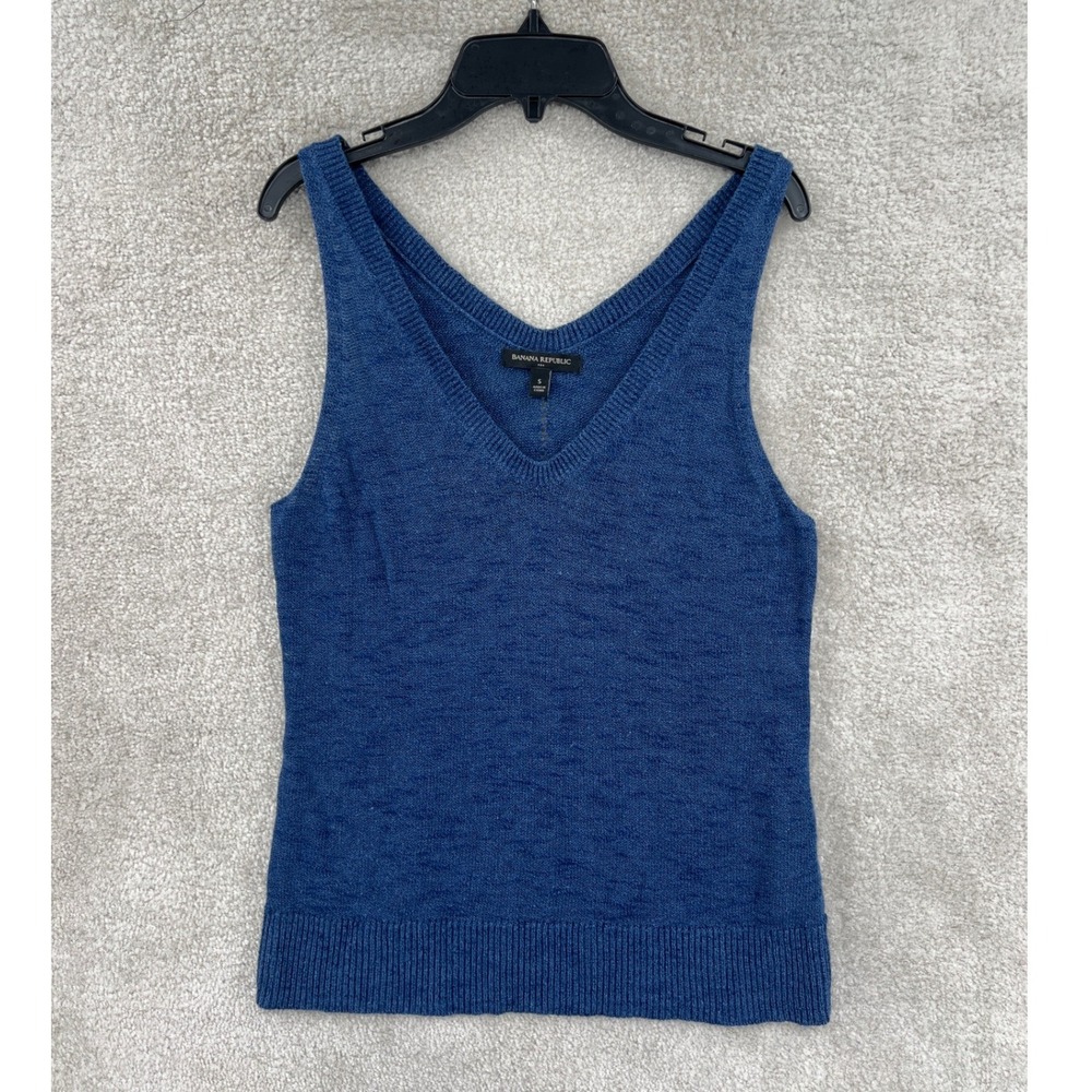 Banana Republic V-Neck Knit Tank Top Size S Blue Coastal Minimalist